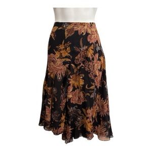 Ralph Lauren Asymmetrical Skirt in Black & Brown Floral SZ 12 made of silk